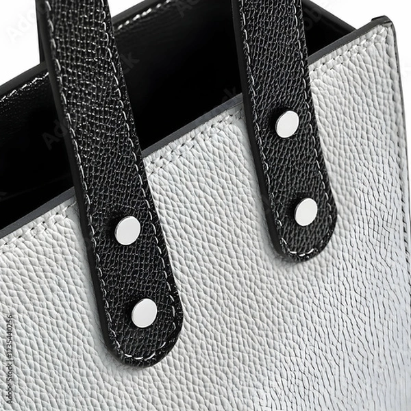 Fototapeta Close-up Detailed Product Shot of Gray and Black Leather Handbag Texture