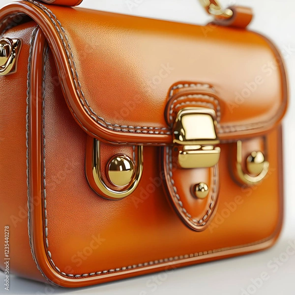 Fototapeta 3D Render of a Luxurious Orange Leather Handbag with Golden Accents