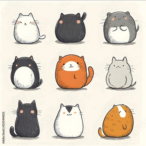 Fototapeta Japanesestyle cute animal line characters that look stupid