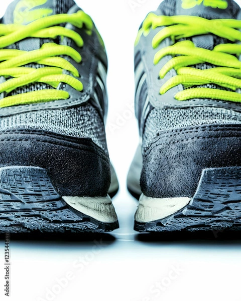 Fototapeta Closeup Product Photo of Gray and Lime Green Sneakers