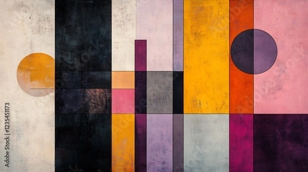 Fototapeta Abstract Geometric Painting Warm Colors Bold Shapes. AI Generated