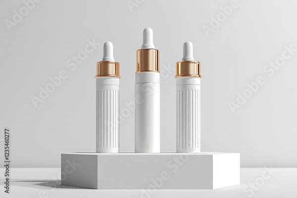 Fototapeta White cosmetic tubes and a jar mockup on a beige table background with copy space