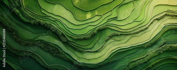 Fototapeta Abstract organic green lines as wallpaper background illustration. Background with natural terraces viewed from a bird’s-eye perspective