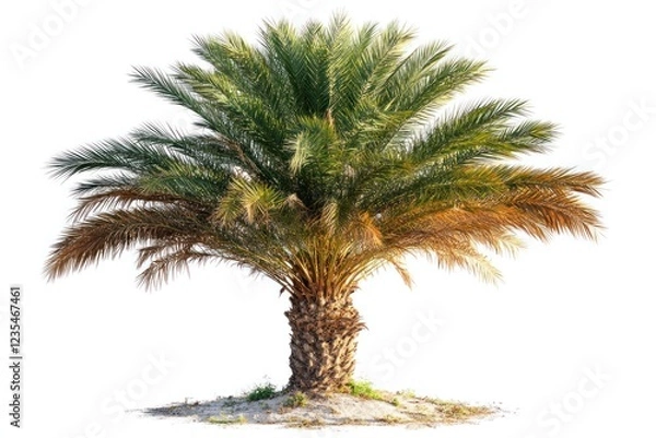 Fototapeta Date palm tree, sunny day, sand, isolated, tropical background, website design