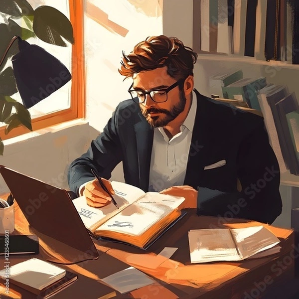 Obraz Focused Business Leader Working on Personal and Professional Growth