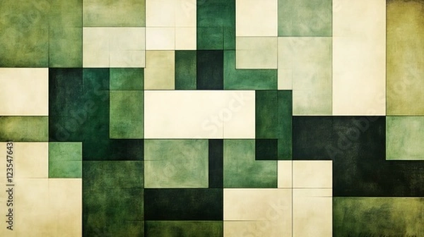 Fototapeta Abstract Green Beige Geometric Pattern Soft Light. AI Generated