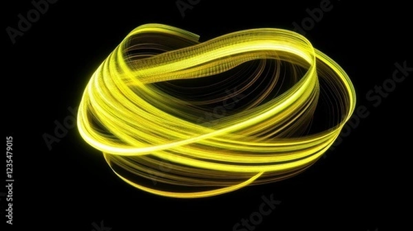 Fototapeta Mesmerizing 3D light trails with vibrant twists and turns, set against a stark black background for dramatic effect.