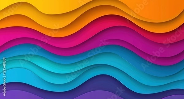 Fototapeta Abstract colorful wavy background with layered paper effect