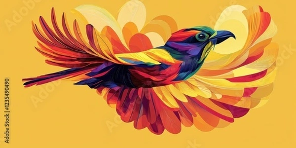 Fototapeta A vibrant multicolored bird in flight