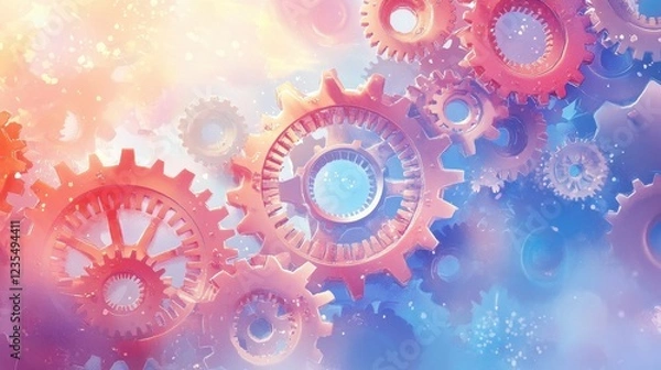 Fototapeta Interlocking Gears in Pastel Hues Abstract Design