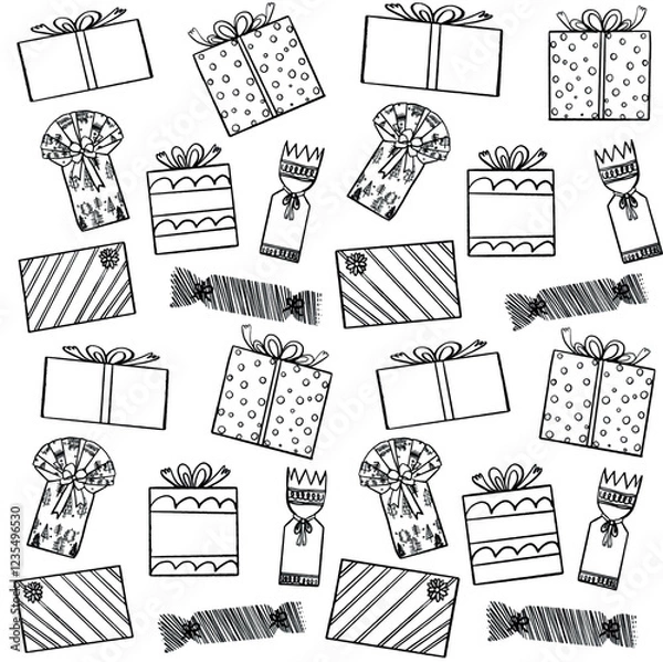 Obraz Present boxes doodle seamless pattern in black ink 