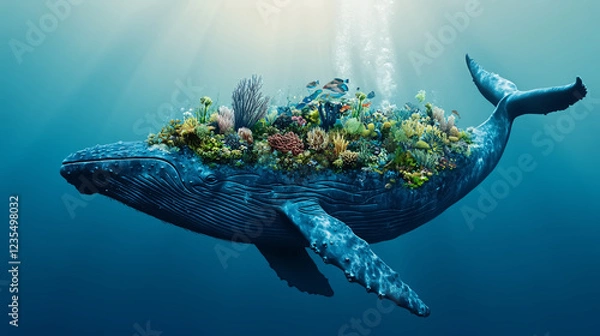 Fototapeta A Whale Carrying an Underwater Paradise on the Back