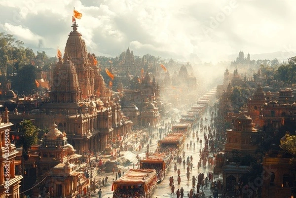 Fototapeta Festive procession through ancient temple city