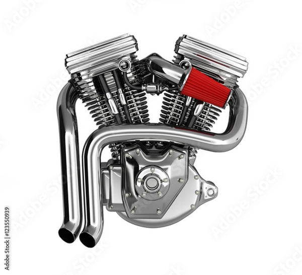 Fototapeta Motorcycle engine v twin isolated on white background 3d