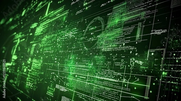 Fototapeta Futuristic Green Data Visualization with Abstract Digital Elements