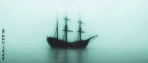 Obraz A ghost ship appearing through dense fog.