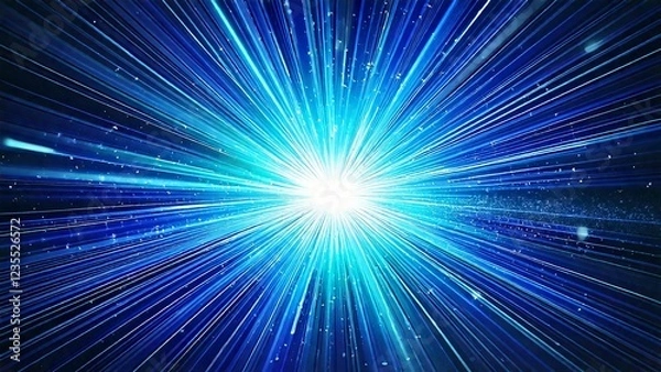 Obraz 魔法のようなキラキラ 宇宙風サンバースト ブルー 水色 近未来の雰囲気 背景素材 16:9サイズ AI生成素材