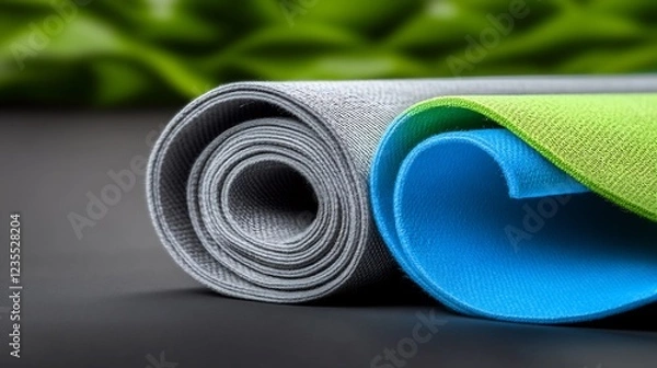 Fototapeta Rolled Yoga Mats Softly Curled Vibrant Colors. AI Generated