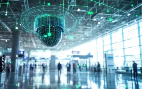 Obraz Smart security camera with network in airport.