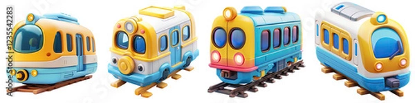 Obraz Set Icon train cartoon 3d. PNG transparent background.