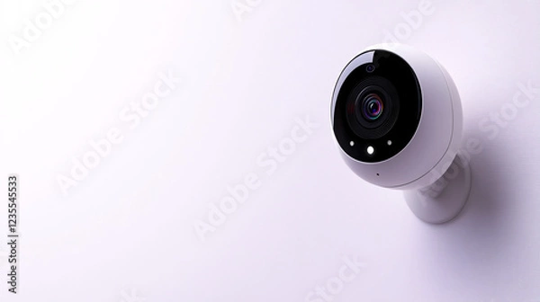 Fototapeta white security camera on a light purple wall