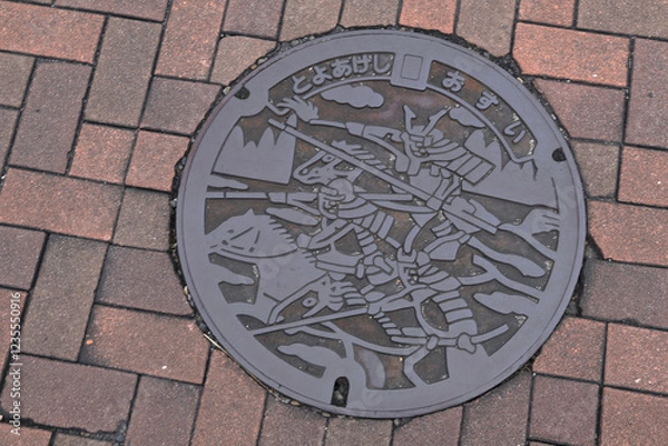 Obraz 豊明市のマンホールの蓋は桶狭間の戦いを描いてます。