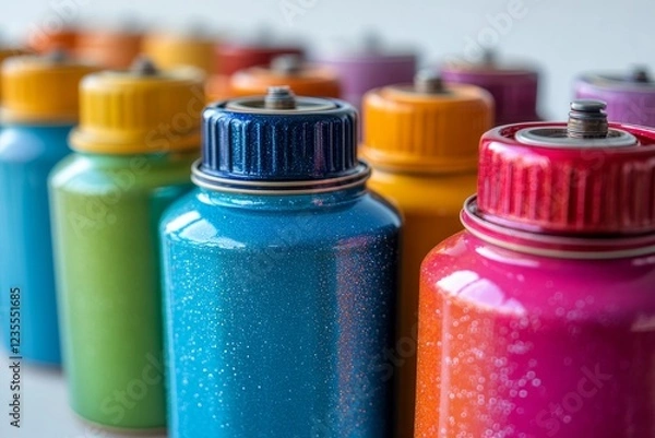 Fototapeta Captivating Close-up: Shimmering Metallic Spray Paint Can Under the Spotlight