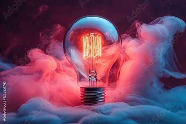 Fototapeta Illuminated Isolation: Captivating Light Bulb Glowing Filament in Darkness