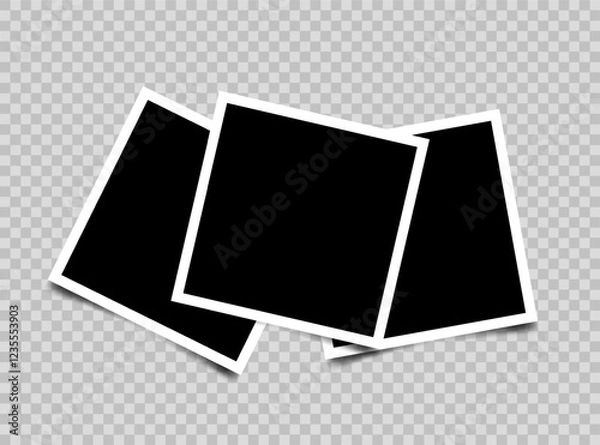 Fototapeta Three empty photo frames compositions. Realistic vector mockups. Retro photo frames with shadow isolated on transparent background.