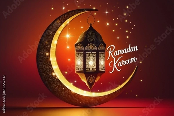 Fototapeta ramadan kareem greeting card, arabic style lantern with lights background. ramadan mubarak.