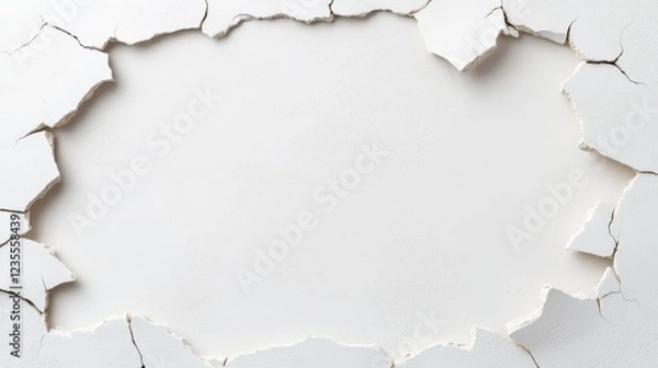 Obraz Cracked White Wall with Torn Edges and Empty Center Ideal for Backgrounds and Text Overlay Use