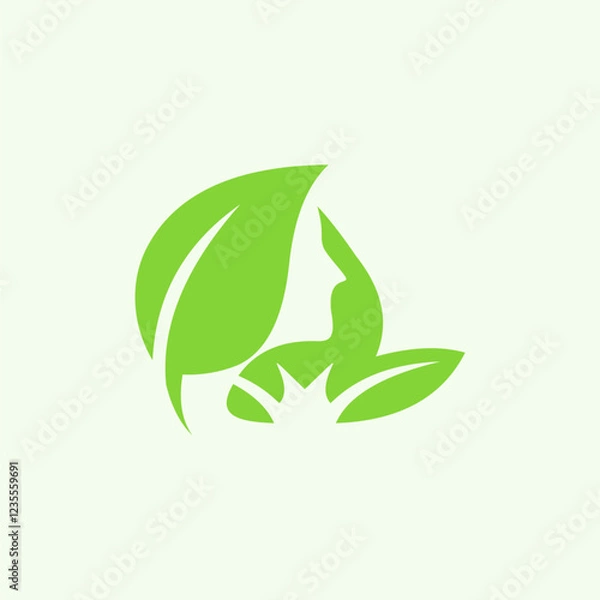 Fototapeta green leaf with silhouette women logo design