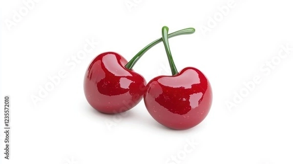 Obraz Two Red Cherries on White Background