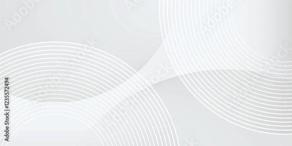 Fototapeta Abstract white glowing geometric lines on gray background. Modern shiny blue circle lines pattern. Futuristic technology concept. Suit for cover, poster, banner, brochure, header, website