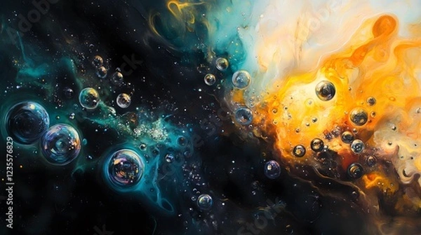 Fototapeta Cosmic Bubbles in Colorful Nebulae with Stars and Galaxies
