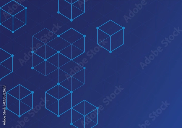 Fototapeta Abstract blue background and geometric cube vector illustration template technology bigdata ai concept
