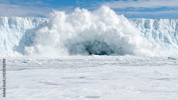 Fototapeta dramatic glacier collapse creates massive ice chunks and splashes