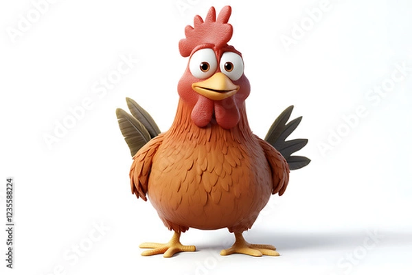 Fototapeta chicken on a white background, chicken on a blank white background, a chicken, chicken, cute chicken, white background, Copy Space For Add Text 3D Rendering, 3D, Vector, AI Generative