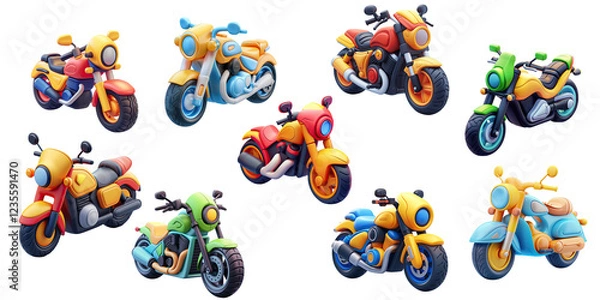 Obraz Set Icon motorcycle cartoon 3d. PNG transparent background.