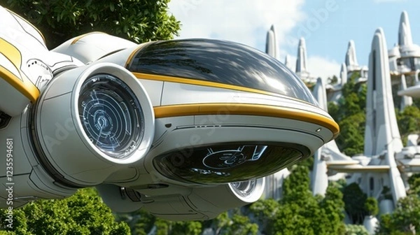 Fototapeta Futuristic Drone in Lush Green Landscape with Advanced Technology