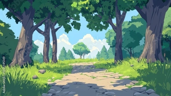 Obraz Stone Path Winding Through Lush Green Summer Forest