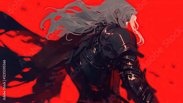 Obraz warrior with armor white hair isolated red background