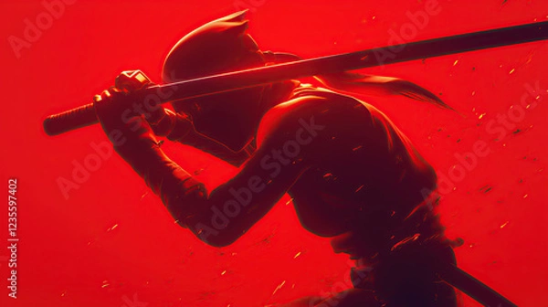 Obraz anime ninja with a sword in the red background