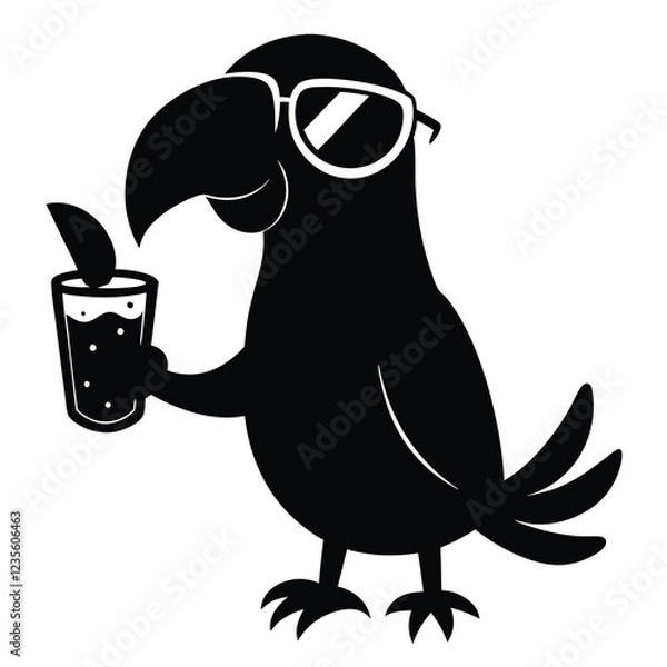 Obraz exotic animated movie parrot holding onto an item of glass while wearing sunglasses