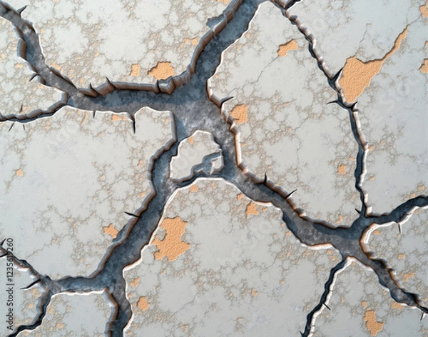Fototapeta Tessellating industrial concrete-marble hybrid with steel-reinforced fractures and calcite veins, creating a bold, modern texture.