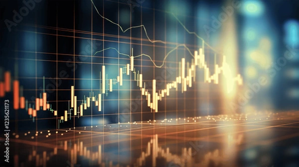 Fototapeta Stock market or forex trading graph in futuristic concept suitable for financial investment or Economic trends business idea and all art work design. Abstract finance background