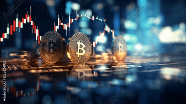 Fototapeta gold money coin with trading graph, financial investment concept can be use as background.