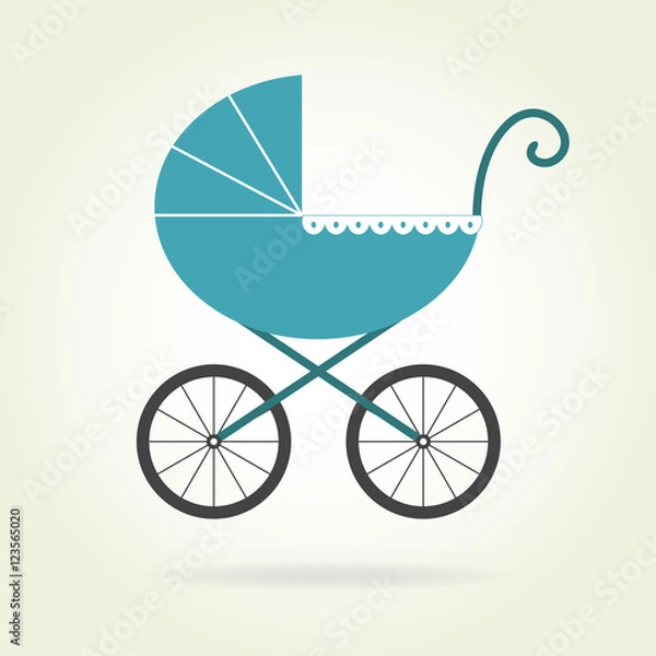 Fototapeta Pram icon or sign. Baby carriage in old style. Colorful vector illustration.