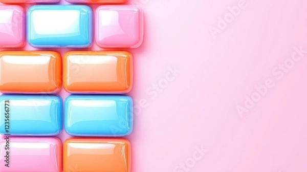 Fototapeta Abstract pastel colored glossy blocks on pink background modern design