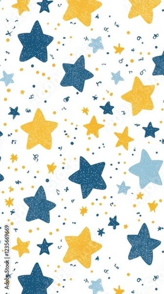 Fototapeta Colorful Star Pattern with Blue and Yellow Design on White Background